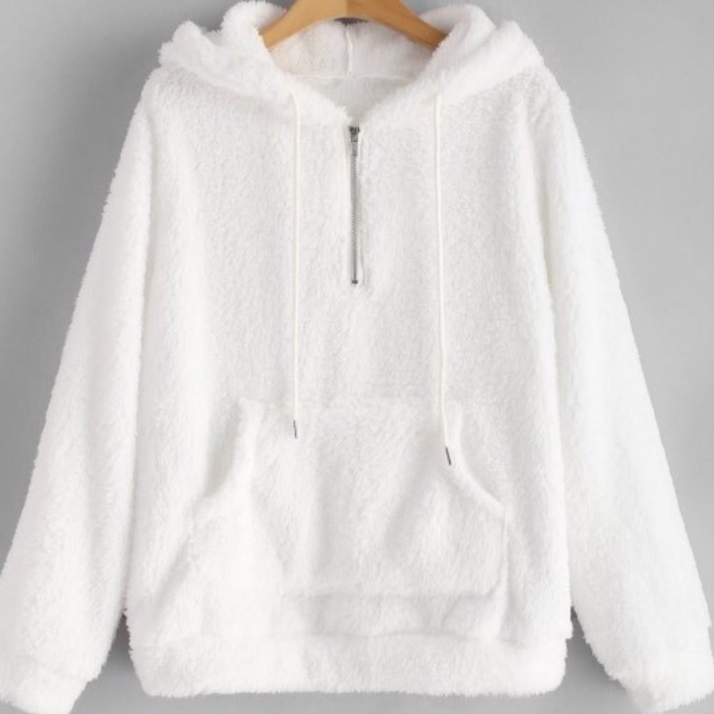Half-zip Fluffy Hoodie with Pocket